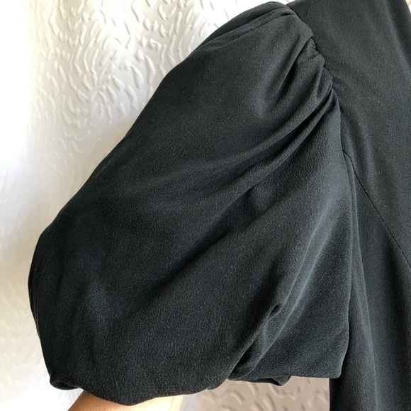 Vintage Black Square Sweatheart Neckline Puff Sleeve 100% Midi Silk Dress - Picture 8 of 16